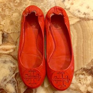 Tory Burch Orange Patient Leather Flats